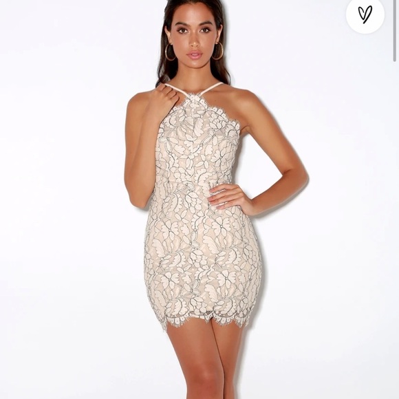 Lulus Delicate Darling beige and ivory lace bodycon dress size medium - Picture 7 of 16